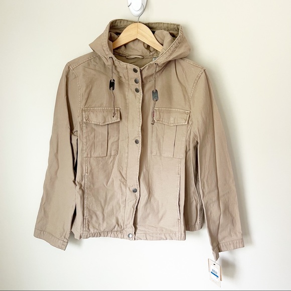 Levi's Hooded Crop Preppy Field Utility Cotton Jacket Khaki XL NWT - Picture 2 of 13